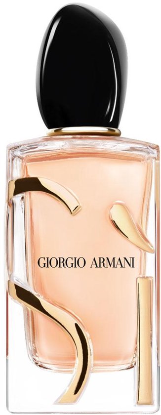 Giorgio Armani Si eau de parfum fles van 100ml met goudkleurige golvende lijnen en zwarte dop.