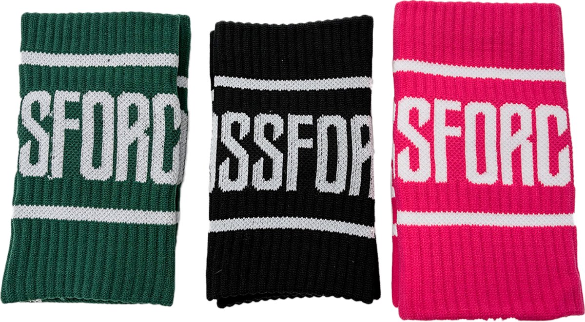CrossForce COMBIPACK 3x2 Stuks Zweetbanden voor Pols – Polsband – Zweet Wrist Wraps – Unisex Volwassenen - Roze & zwart & groen - Sport - Fitness - CrossFit