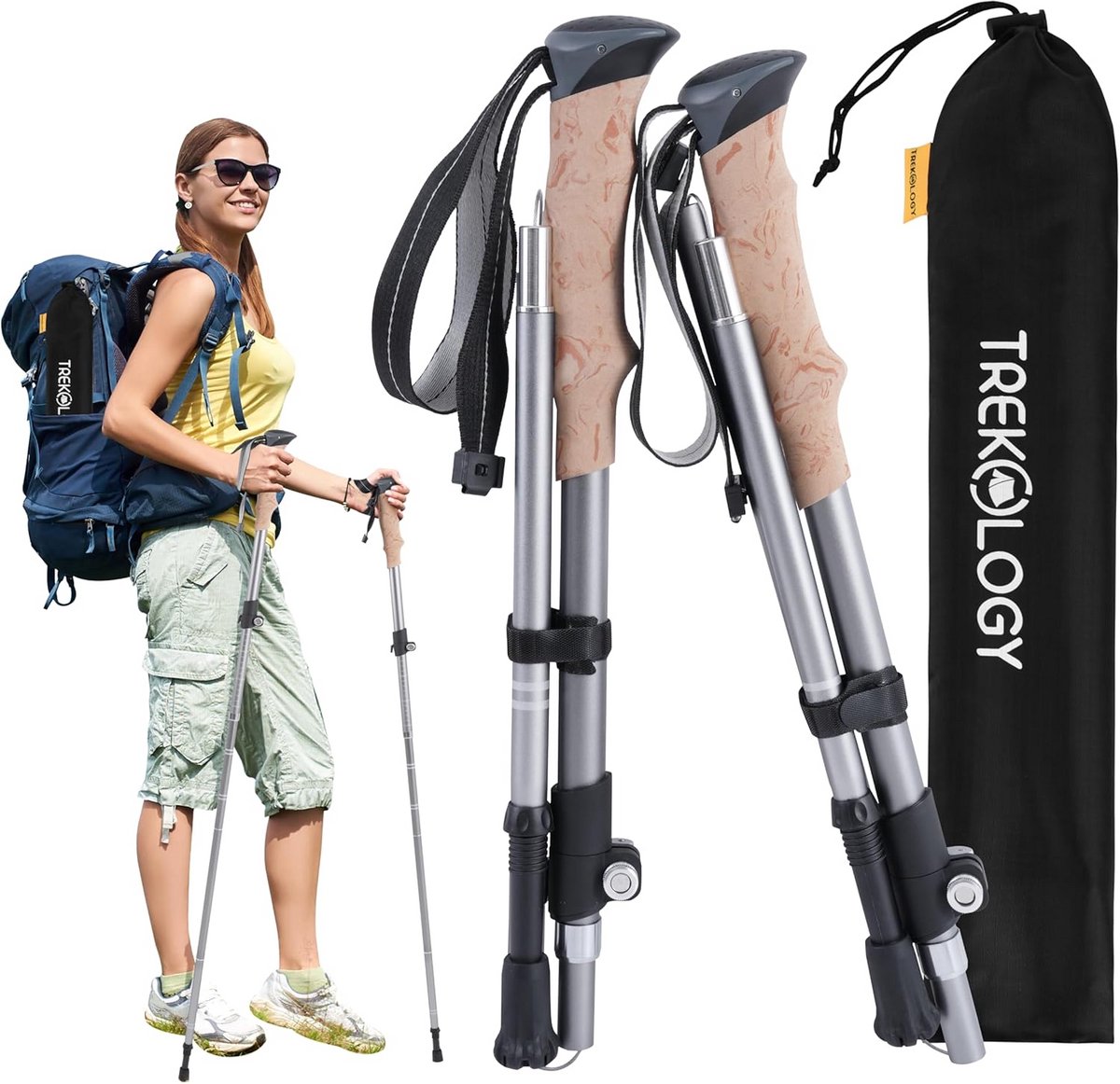 Lichtgewicht Inklapbare Wandelstokken Aluminium - Verstelbaar voor Wandelen en Trekking