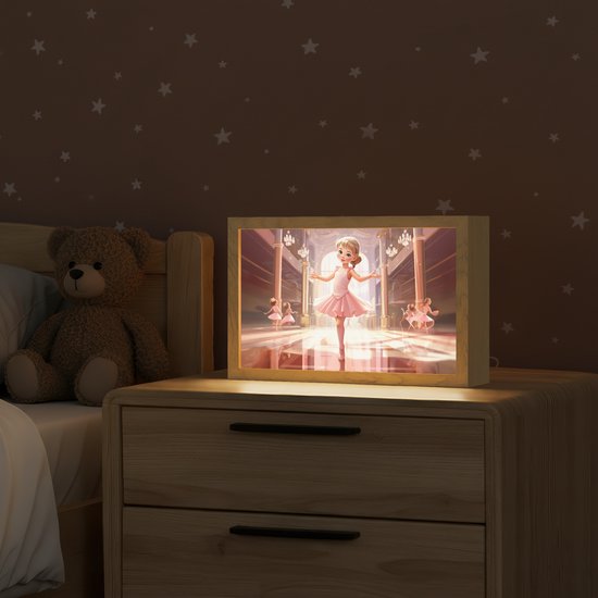 Nachtlampje 30x20 cm - Kinder lampje - Ballerina - Meisjes - Roze - Kinderen - Tafellamp kinderkamer - Slaapkamer lamp - Bedlamp kinderen - Kinderlampje stopcontact - Wandlamp babykamer - Nachtlampjes van OnlyWow — afbeelding 2