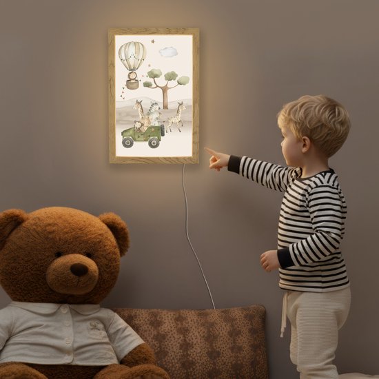 Nachtlampje 20x30 cm - Kinder lamp - Wilde dieren - Safari - Watercolor - Luchtballon - Tafellamp kinderkamer - Slaapkamer lamp - Bedlamp kinderen - Kinderlampje stopcontact - Wandlamp babykamer - Nachtlampjes van Merkloos — afbeelding 5