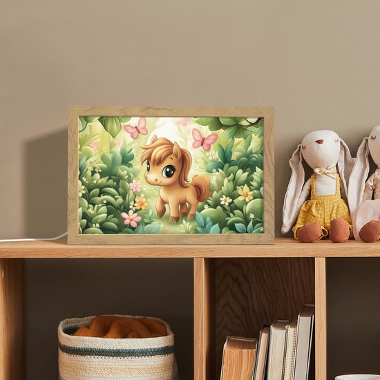 Nachtlampje 30x20 cm - Kinder lamp - Pony - Bruin - Cartoon - Vlinders - Tafellamp kinderkamer - Slaapkamer lamp - Bedlamp kinderen - Kinderlampje stopcontact - Wandlamp babykamer - Nachtlampjes van Merkloos — afbeelding 3