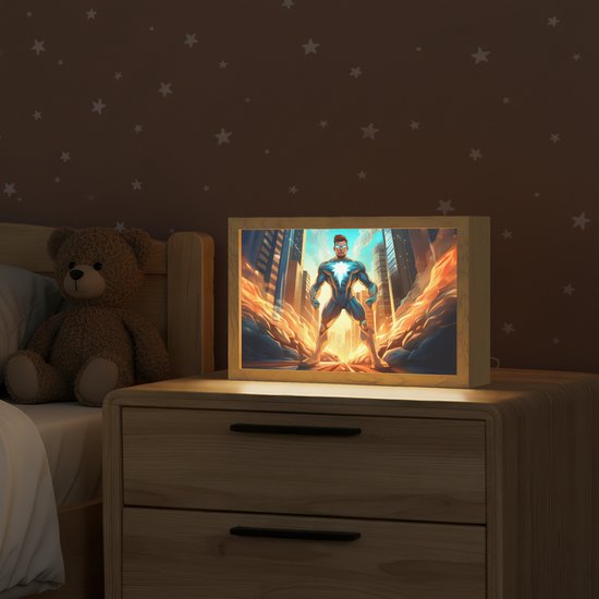 Nachtlampje 30x20 cm - Kinder lampje - Superhelden - Kinderen - Jongens - Tafellamp kinderkamer - Slaapkamer lamp - Bedlamp kinderen - Kinderlampje stopcontact - Wandlamp babykamer - Nachtlampjes van Merkloos — afbeelding 2