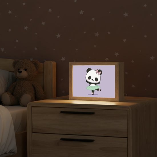 Nachtlampje 20x15 cm - Kinder lampje - Panda - Paars - Sierlijk - Kawaii - Tafellamp kinderkamer - Slaapkamer lamp - Bedlamp kinderen - Kinderlampje stopcontact - Wandlamp babykamer - Nachtlampjes van OnlyWow — afbeelding 2