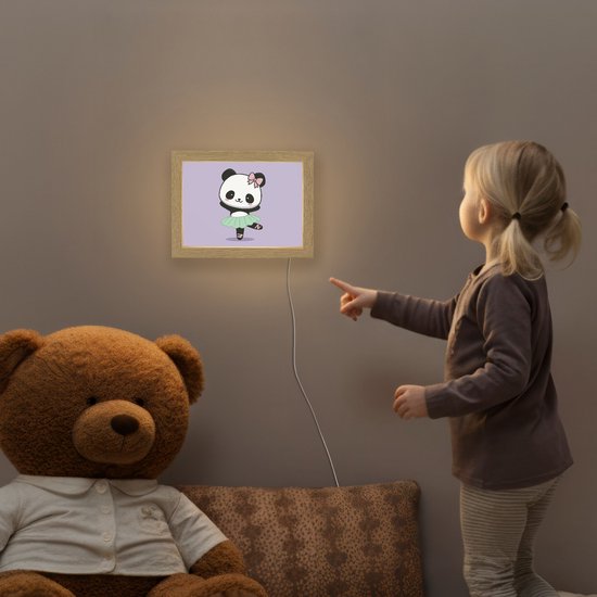 Nachtlampje 20x15 cm - Kinder lampje - Panda - Paars - Sierlijk - Kawaii - Tafellamp kinderkamer - Slaapkamer lamp - Bedlamp kinderen - Kinderlampje stopcontact - Wandlamp babykamer - Nachtlampjes van OnlyWow — afbeelding 5