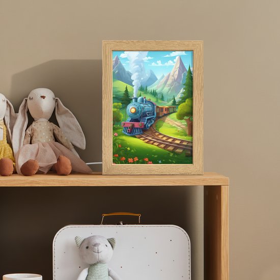 Nachtlampje 15x20 cm - Kinder lamp - Trein - Bloemen - Kinderen - Natuur - Tafellamp kinderkamer - Slaapkamer lamp - Bedlamp kinderen - Kinderlampje stopcontact - Wandlamp babykamer - Nachtlampjes van Merkloos — afbeelding 3