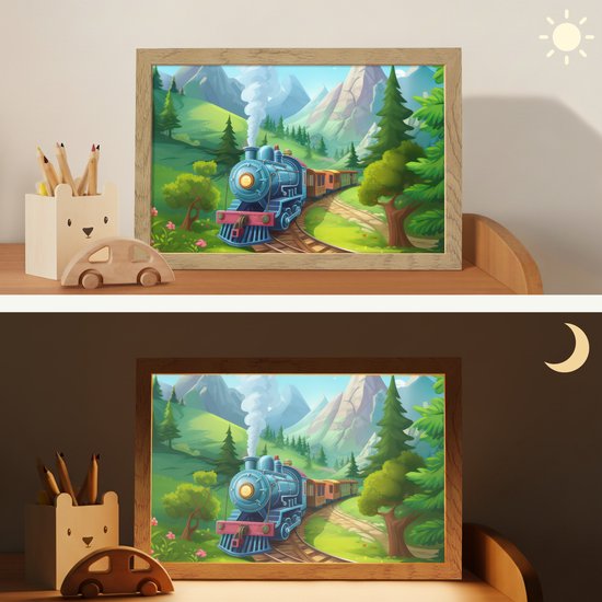 Nachtlampje 30x20 cm - Kinder lampje - Trein - Bloemen - Kinderen - Natuur - Tafellamp kinderkamer - Slaapkamer lamp - Bedlamp kinderen - Kinderlampje stopcontact - Wandlamp babykamer - Nachtlampjes van OnlyWow — afbeelding 4