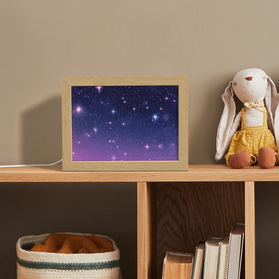 Nachtlampje 20x15 cm - Kinder lamp - Hemel - Sterren - Blauw - Tafellamp kinderkamer - Slaapkamer lamp - Bedlamp kinderen - Kinderlampje stopcontact - Wandlamp babykamer - Nachtlampjes van Merkloos — afbeelding 3