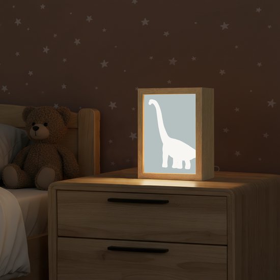 Nachtlampje 15x20 cm - Kinder lamp - Dino - Brachiosaurus - Dinosaurus - Blauw - Tafellamp kinderkamer - Slaapkamer lamp - Bedlamp kinderen - Kinderlampje stopcontact - Wandlamp babykamer - Nachtlampjes van Merkloos — afbeelding 2