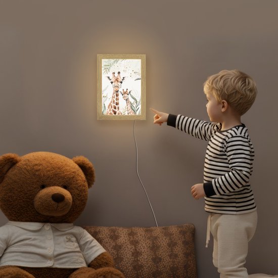 Nachtlampje 15x20 cm - Kinder lamp - Giraffe - Bladeren - Kinderen - Dieren - Jungle - Tafellamp kinderkamer - Slaapkamer lamp - Bedlamp kinderen - Kinderlampje stopcontact - Wandlamp babykamer - Nachtlampjes van Merkloos — afbeelding 5