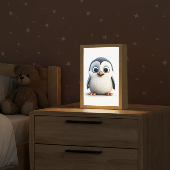 Nachtlampje 20x30 cm - Kinder lamp - Pinguïn - Dieren - Meisjes - Kind - Jongens - Tafellamp kinderkamer - Slaapkamer lamp - Bedlamp kinderen - Kinderlampje stopcontact - Wandlamp babykamer - Nachtlampjes van AphexTrading — afbeelding 2