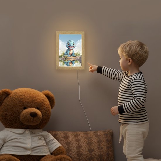 Nachtlampje 15x20 cm - Kinder lamp - Draak - Blauw - Jongens - Kinderen - Tafellamp kinderkamer - Slaapkamer lamp - Bedlamp kinderen - Kinderlampje stopcontact - Wandlamp babykamer - Nachtlampjes van Merkloos — afbeelding 5