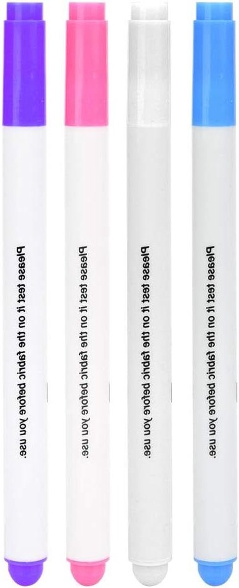 Wateroplosbare stofmarkeerstiften - Set van 4 stuks voor handwerk en leer - Paars/Roze/Hemelsblauw/Wit - Markeerstift met verdwijnende inkt.