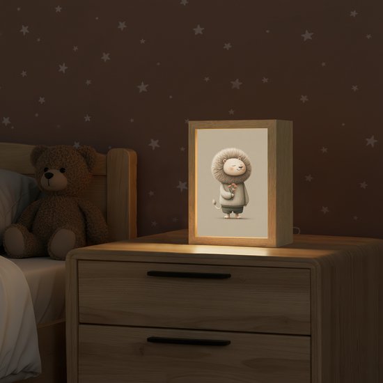Nachtlampje 15x20 cm - Kinder lampje - Leeuw - Oranje bloemen - Vriendelijk - Tafellamp kinderkamer - Slaapkamer lamp - Bedlamp kinderen - Kinderlampje stopcontact - Wandlamp babykamer - Nachtlampjes van Merkloos — afbeelding 2