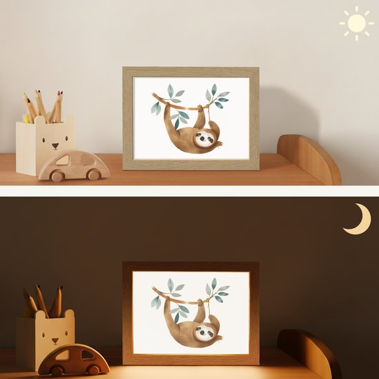 Nachtlampje 20x15 cm - Kinder lampje - Luiaard - Dier - Jungle dieren - Tafellamp kinderkamer - Slaapkamer lamp - Bedlamp kinderen - Kinderlampje stopcontact - Wandlamp babykamer - Nachtlampjes van OnlyWow — afbeelding 4