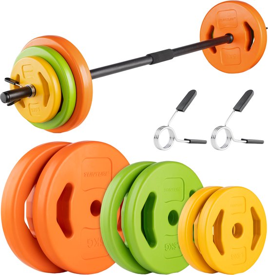 Tunturi Aerobic Pump Gewichtenset 20kg – Halterset met 6 schijven – Incl. halterstang – Met schuimrubberen beschermlaag – Incl. gratis fitnessapp