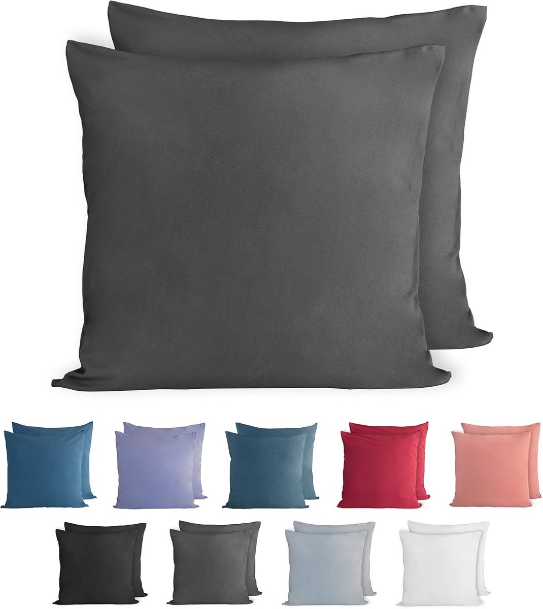 Set van 2 Katoenen Kussenslopen 60x60 cm - Super Zacht Jersey Kussensloop Antraciet