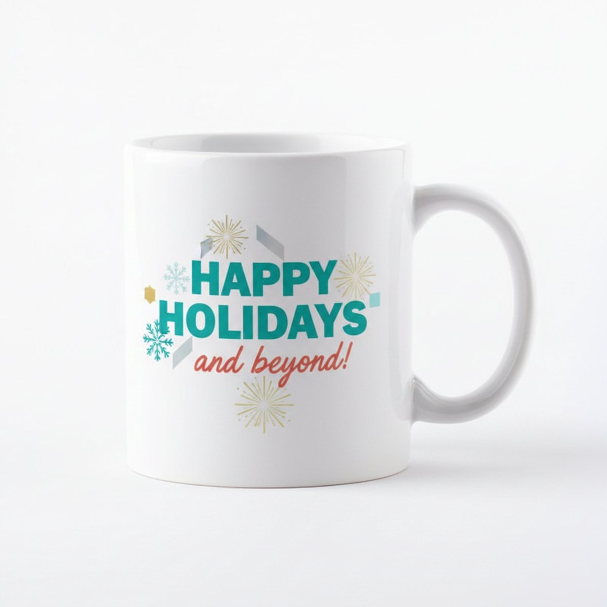 330 ml Happy Holidays en Beyond Mok - Feestelijke Sneeuwvlokken en Sparkles Design