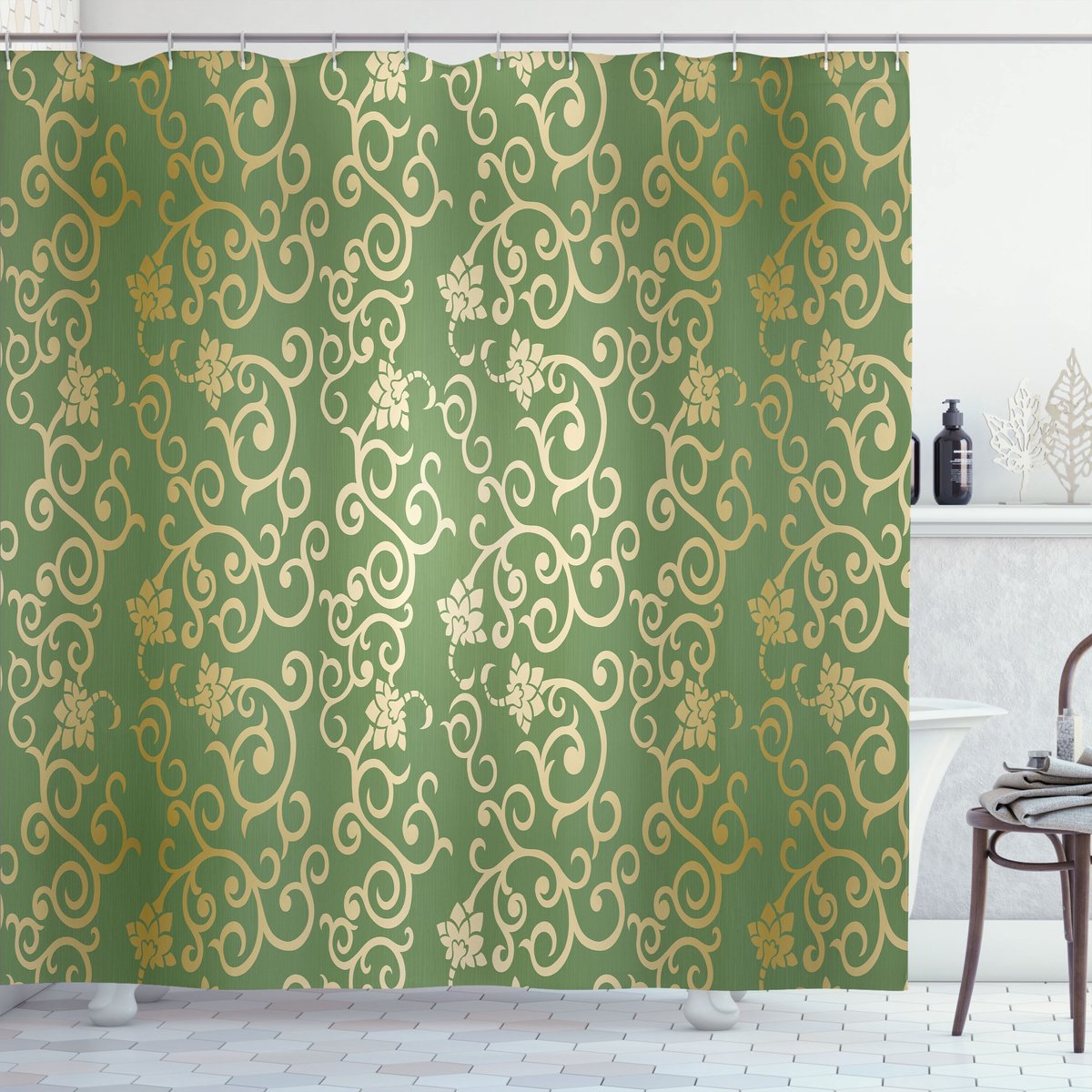 ABAKUHAUS – Groene Gele Douchegordijn 175x240 cm – Polyester