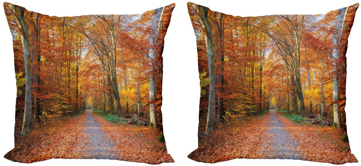 ABAKUHAUS Fallen Kussenhoes – 2x40x40 cm – Dubbelzijdig bedrukt – Met rits – Multicolor Geel Groen Oranje