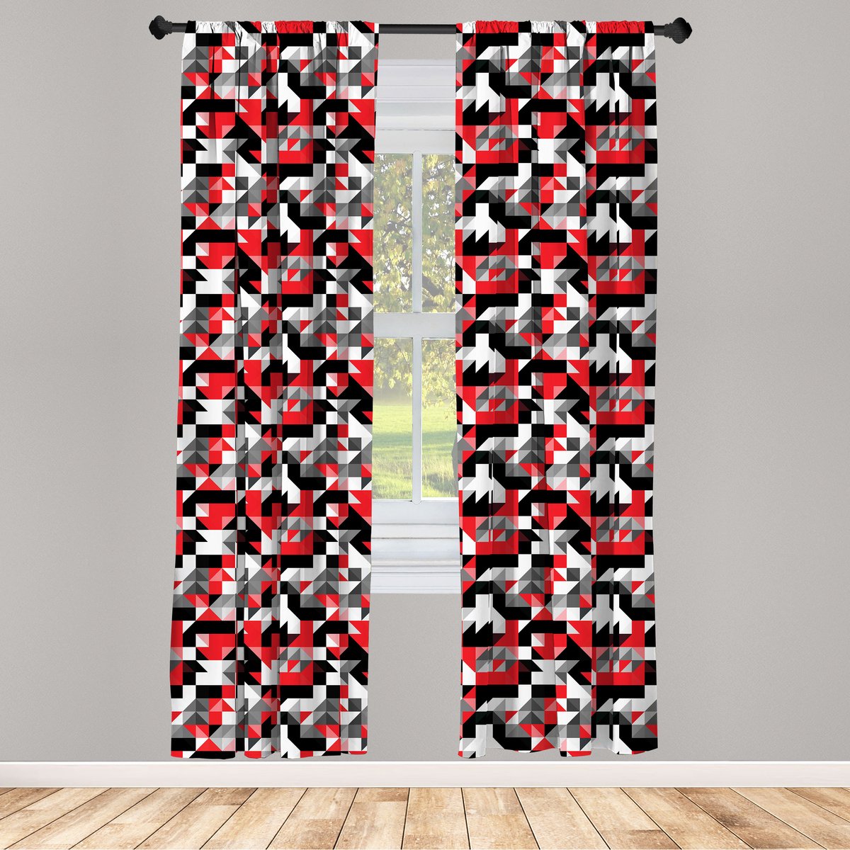 ABAKUHAUS Abstracte Raamgordijnen – 2x75x175 cm – Antraciet/Wit