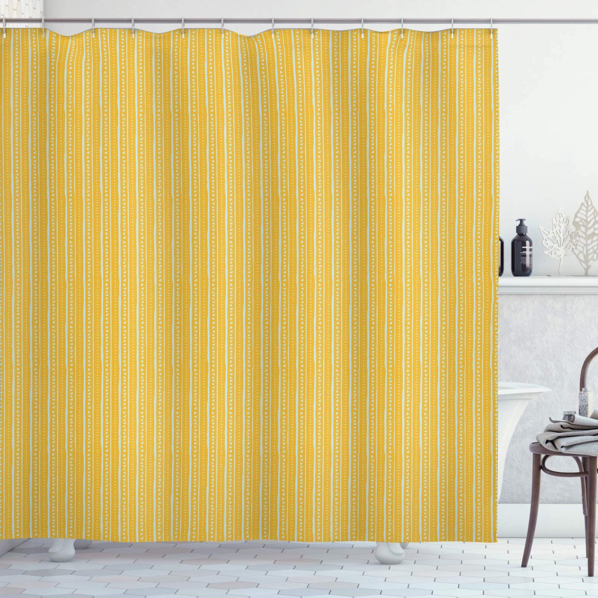 ABAKUHAUS douchegordijn – Abstracte geometrie – 175x200 cm – aardgeel