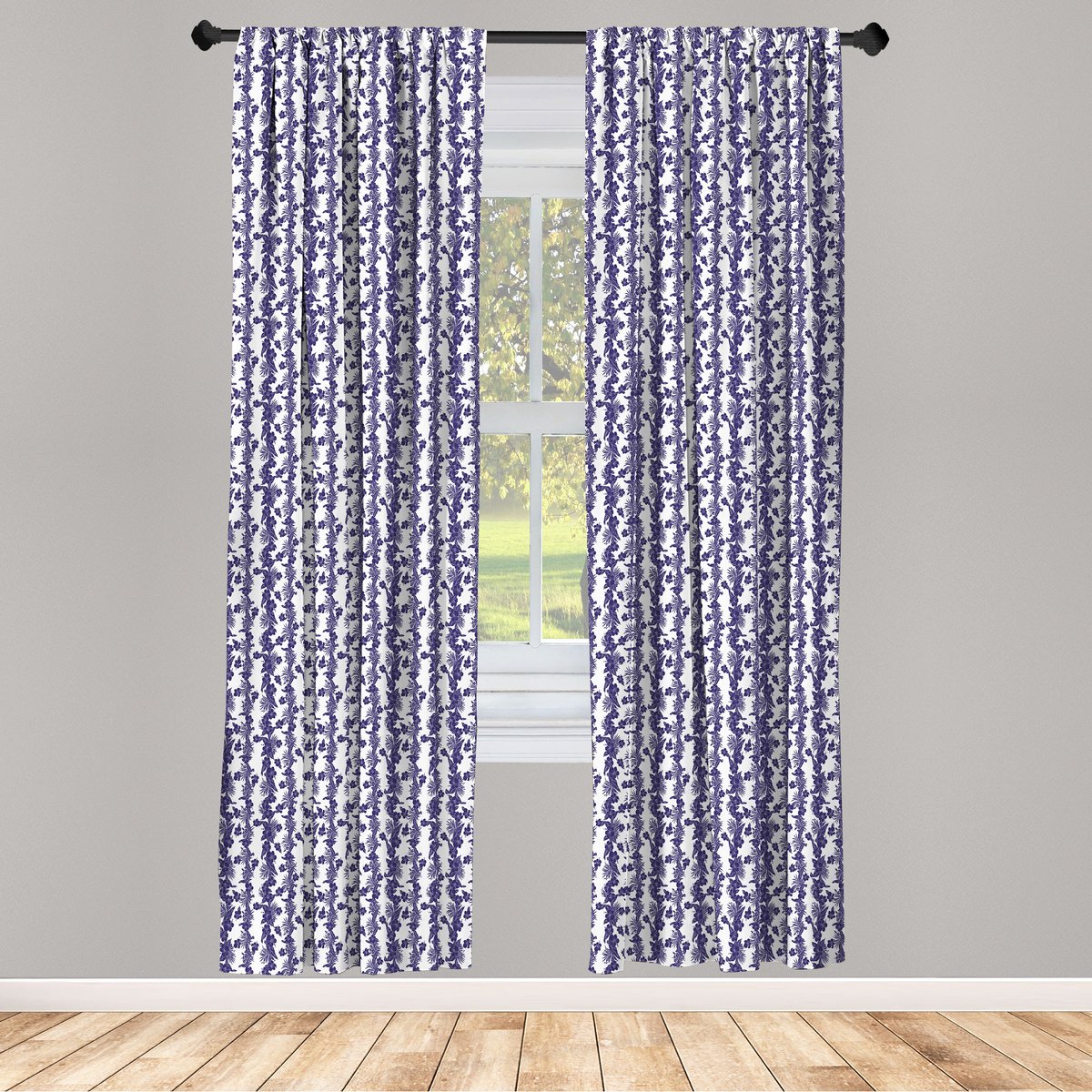 ABAKUHAUS Luau gordijnen – donkerblauw-wit hibiscus – 2x75x245 cm – gedeeltelijke verduistering Nachtblauw en Wit