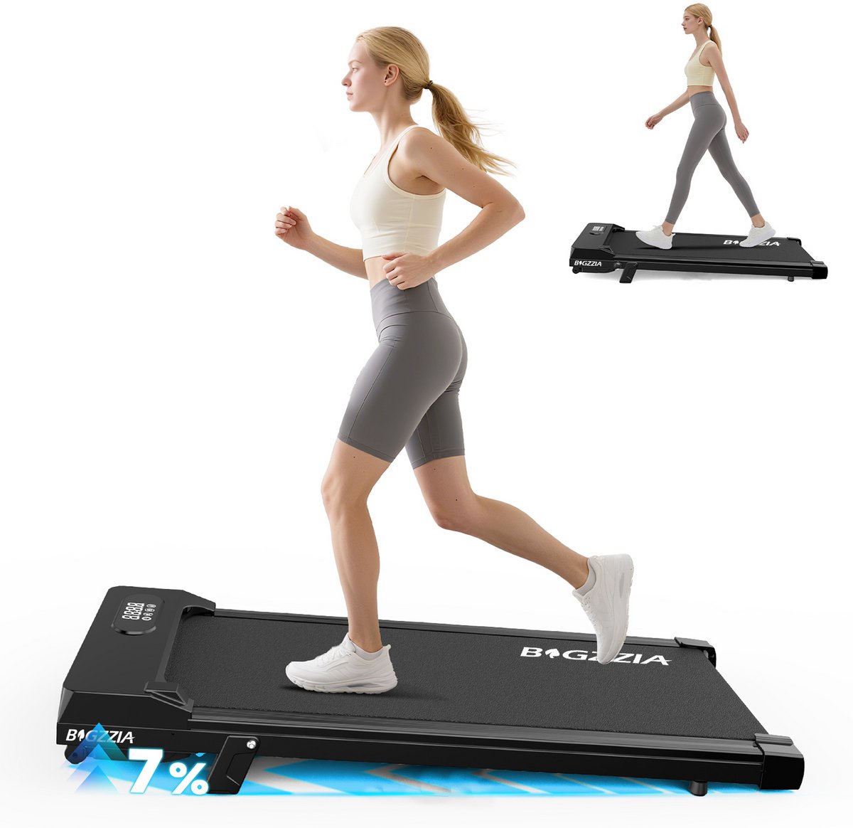 Draagbare loopband - BIGZZIA Elektrische loopband - Wandelpad 1-8 km/u2.5HP - Met afstandsbediening en LCD-scherm - Zwart