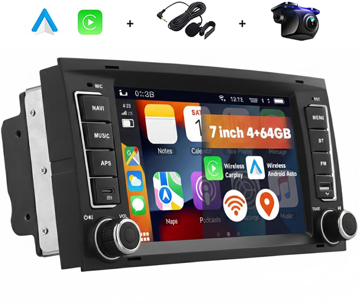 Boscer® Android 15 Autoradio Geschikt voor Volkswagen Touareg, Transporter, Multivan & Caravelle 2004–2011 - 4+64GB – Draadloze Apple CarPlay & Android Auto - 7 Inch HD Touchscreen - GPS, WiFi, Bluetooth USB, USB-C - Achteruitrijcamera & Microfoon