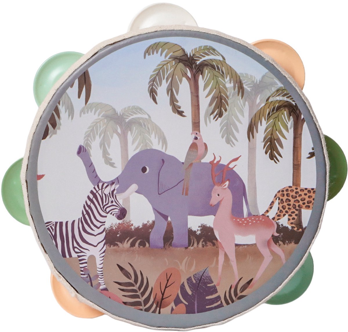 Speelgoedtopdeals - Houten Tamboerijn Wilde Dieren - Instrument - Muziek - Speelgoed