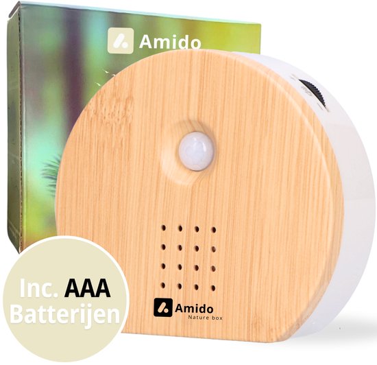 Amido® Vogelgeluiden Huisje met Sensor - Incl. Batterijen en 5 Natuurlijke Geluiden - Bamboe - Vogelhuisje Met Geluid - vogelgeluiden huisje voor op toilet
