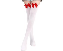 Witte Overknee Kousen met Rode Strik voor Dames - Hoge Dijhoge Sokken