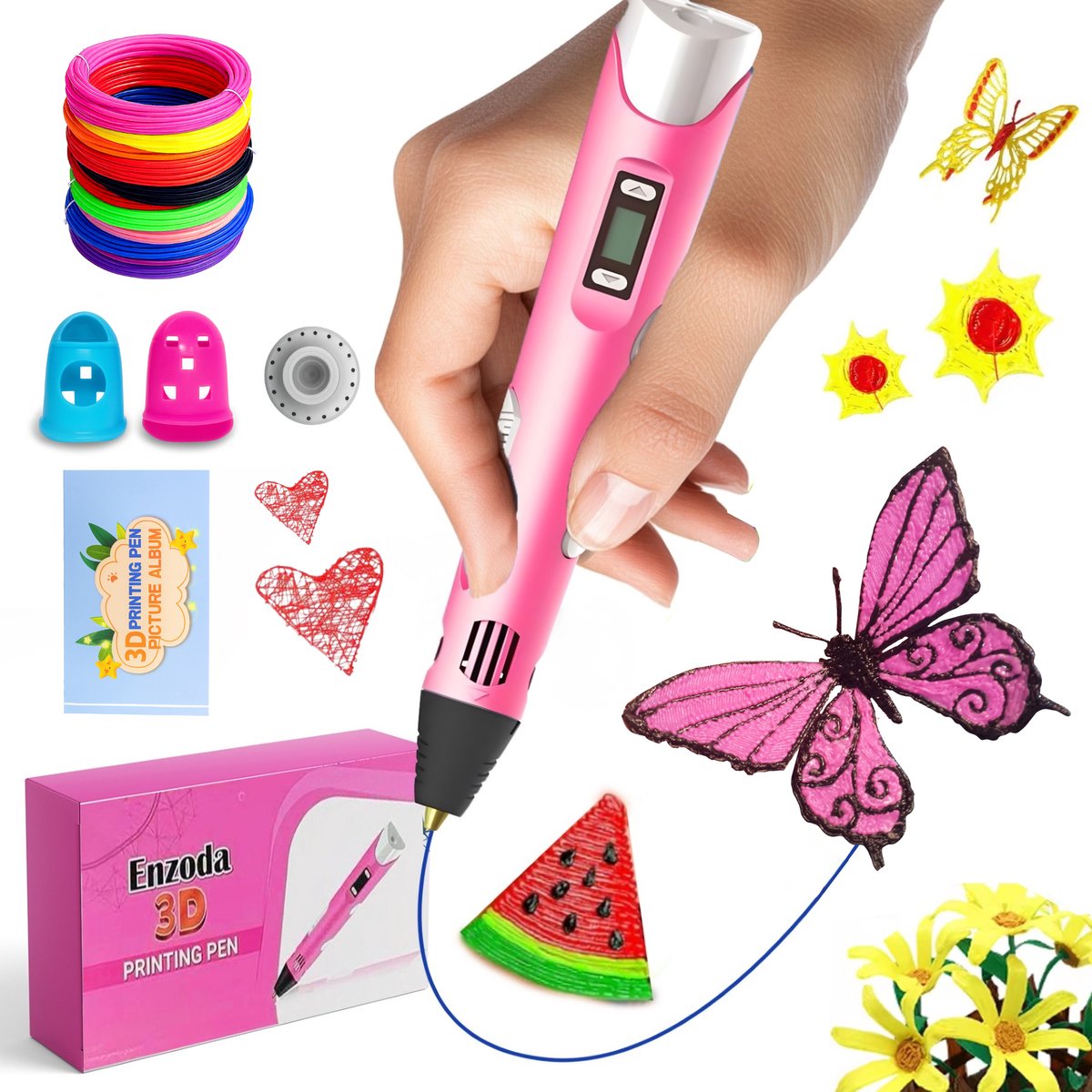 Enzoda 3D Pen - 3D Pen XL Starterspakket Roze & Blauw - 3D Pennen Tekenset - Educatief Speelgoed voor Kinderen & Volwassenen - Met Vullingen - Tekenboekje - Adapter - NL Handleiding - 2025 Model