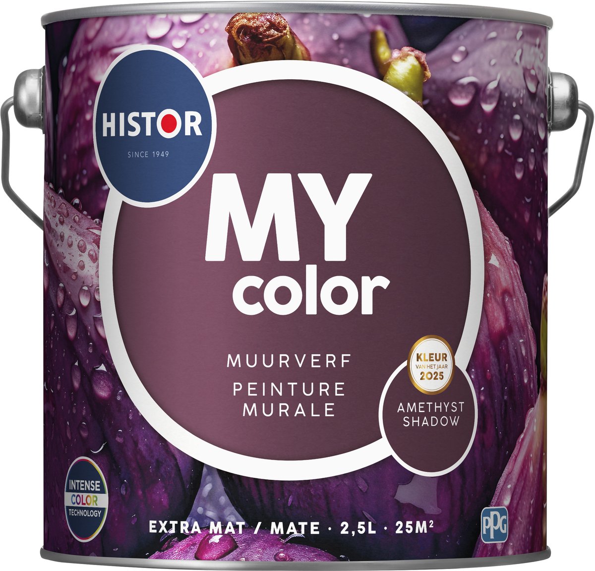 Histor MY Color Muurverf Amethyst Shadow - Extra Mat – Reinigbaar en Geurarm – Extra Dekkend en Vochtregulerend – Voor Binnen – 2.5L - Paars – foto 6