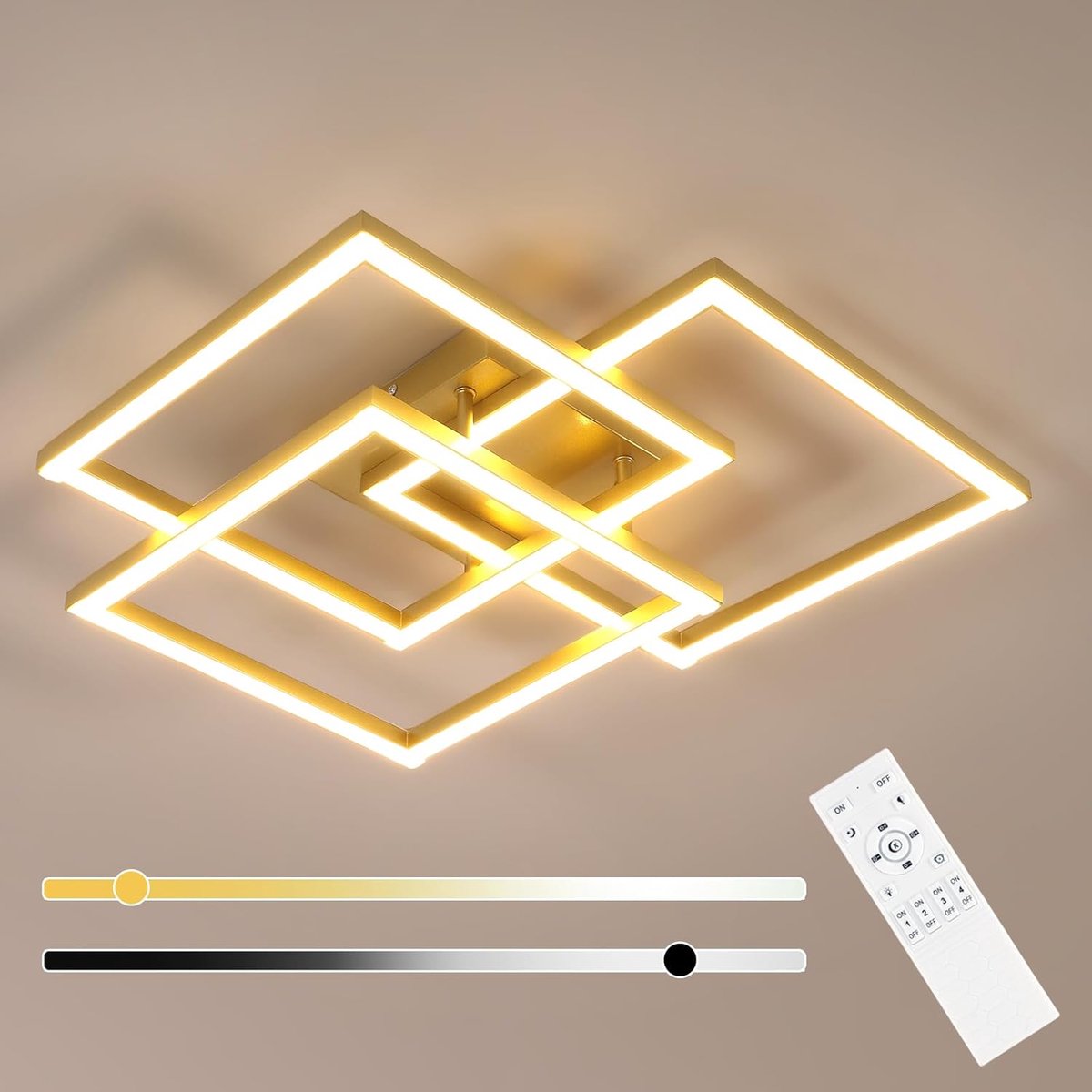 Haobosic Driehoekig - Plafonnier - Goud 62x62x11cm - Dimbare 40W
