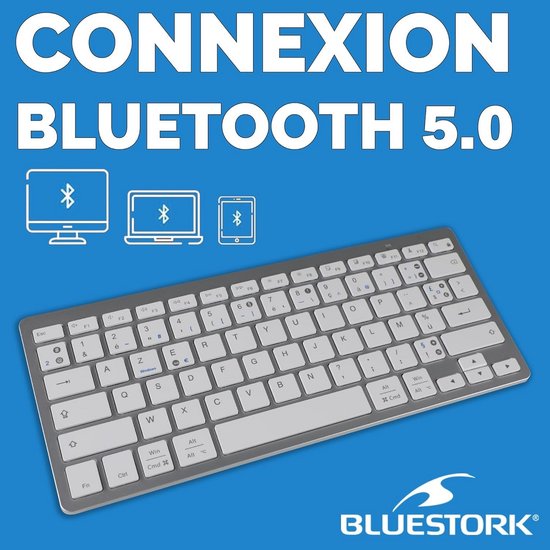 Bluestork - BELGE Draadloos Bluetooth-toetsenbord voor pc, compatibel met Windows en Mac OS - Frans mini-toetsenbord PC/Mac AZERTY, compact, ultradun, licht, stil - Nieuw 2024