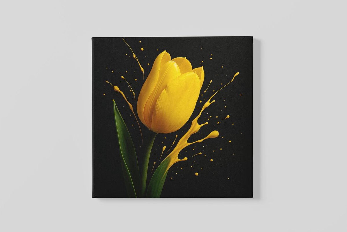 Trendex Global Vierkant Canvas Schilderij - Bloem - Gele Tulp - 60x60 cm Geel