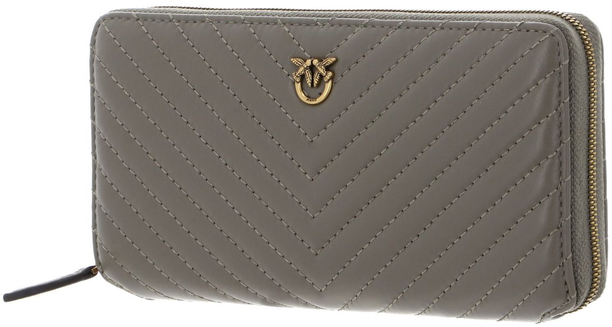 PINKO portemonnee Ryder Zip Around Sheep Nappa Chevron Noce - Antique Gold Taupe