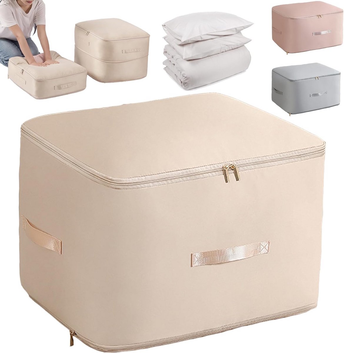 Ruimtebesparende Organizer - Compressiezakken Kleding - Efficiënt Opbergen - Zelfcomprimerend Ontwerp - L 52x42x30cm - Abrikoos