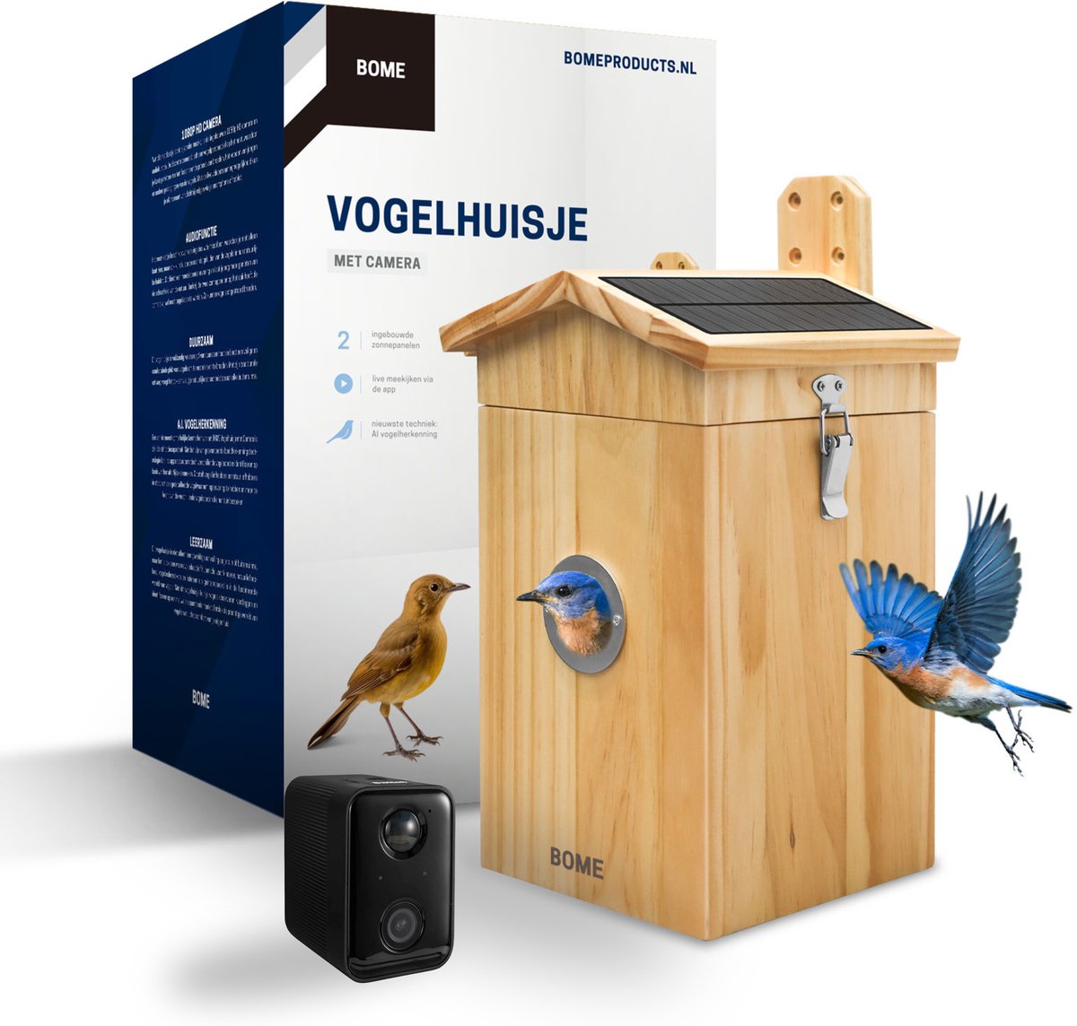 Bol.com BOME Vogelhuisje met Camera en Zonnepaneel - Hout - Nestkastje aanbieding