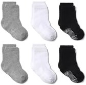 6 Paar - Antislip Sokken Kind - Baby Sokjes - Jongens Sokken - Meisjes Sokken - 1-3 jaar - Zwart Wit Grijs