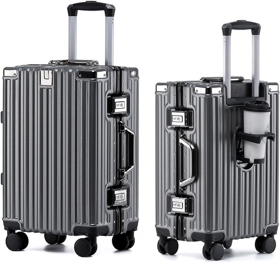Grote koffer · Incheck reiskoffer · Multifunctionele koffer met Bekerhouder & Telefoonhouder · Uitbreidbaar · Telescopische handgreep · 4 wielen · TSA slot (XXL-75 cm, 134L, Wit
