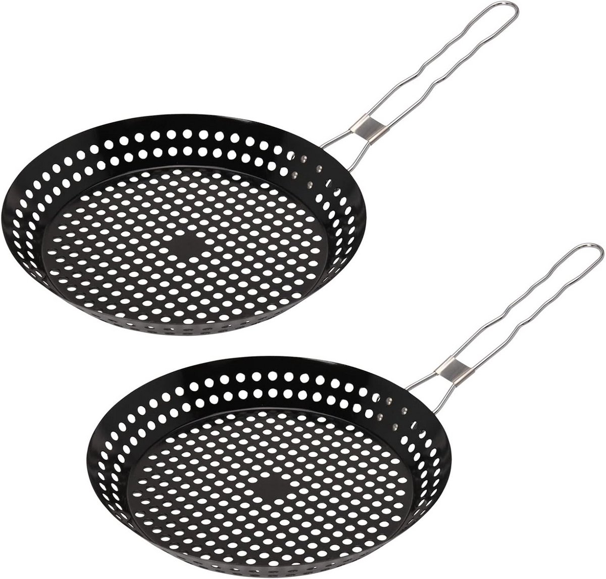 Set van 2 RVS Grillpannen 30 cm – Voor Groenten, Vlees en Vis op de BBQ
