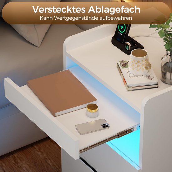 Nachtkastje Set van 2 met Verborgen Opbergruimte en Geïntegreerde Oplaadmogelijkheid van Merkloos — afbeelding 5