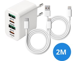 Xtronic 25W 4-Poorts Snellader – Inclusief 2x Lightning Kabel 2m – Geschikt voor iPhone t/m 14