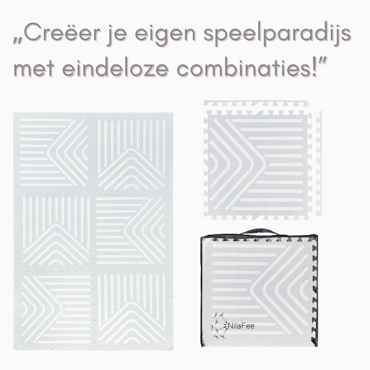 NilaFee™ - Speelmat - Foam - Baby - Speelkleed - Kruipmat - 180 x 120 x 1.5 cm - Puzzelmat - Opbergtas -Geometry Grijs — afbeelding 6