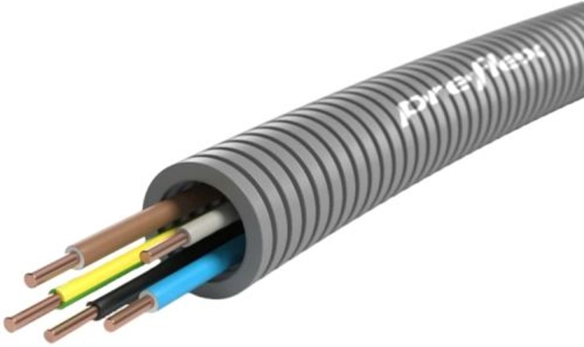 Pipelife Preflex flexibele buis (20mm) met 5x2,5 mm2 VD-draad, rol 25 meter