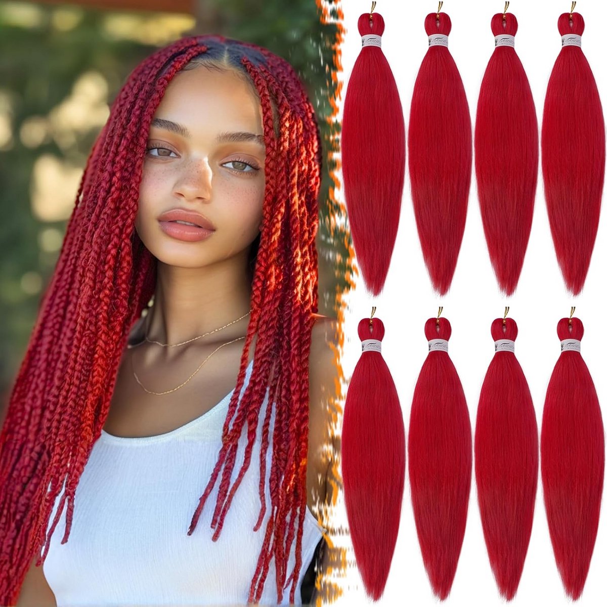 Voorgerekt Vlechthaar Rood 66cm Synthetisch Haarextensions voor Vlechten