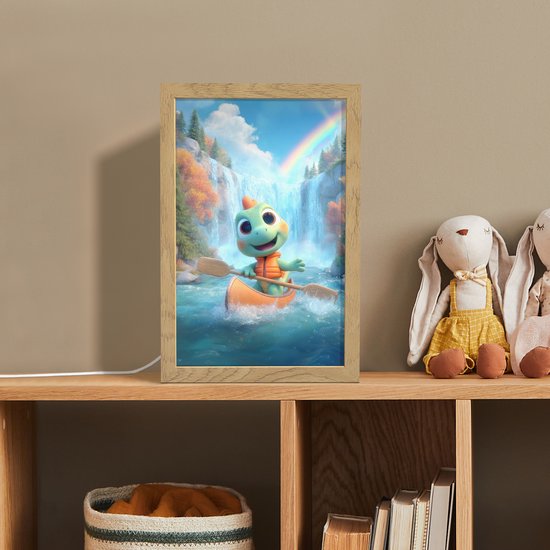 Nachtlampje 20x30 cm - Kinder lampje - Dino - Natuur - Waterval - Tafellamp kinderkamer - Slaapkamer lamp - Bedlamp kinderen - Kinderlampje stopcontact - Wandlamp babykamer - Nachtlampjes van OnlyWow — afbeelding 3
