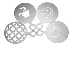 Koffie latte art sjabloon - 4 Stuks - Schuim latte art sjabloon - RVS - Latte art sjabloon - Cappuccino Sjablonen - Koffie Decoratie Mal - Geschikt voor latte, cappuccino, koffie decoratie gereedschappen - 12 x 8.5 cm - Zilver